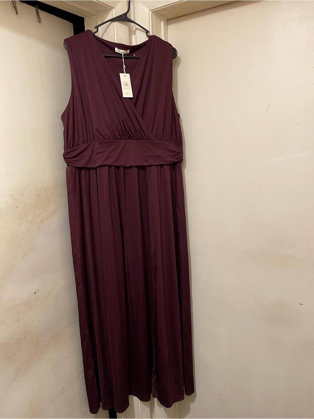 KOH KOH Women’s Purple Solid V-Neck Sleeveless Wrap Maxi Dress 3X Knit Stretch